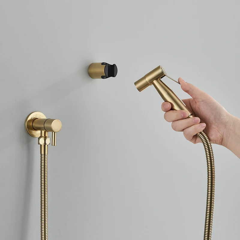 Brushed Gold Handheld Toilet Bidet Sprayer Stainless Steel Bidet Shower Hygienic Shower Wall Toilet Bidet Sprayer Cold Water