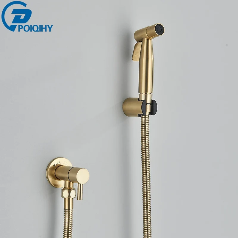Brushed Gold Handheld Toilet Bidet Sprayer Stainless Steel Bidet Shower Hygienic Shower Wall Toilet Bidet Sprayer Cold Water