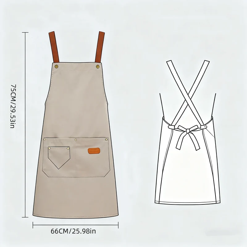 Khaki Kitchen Apron Waterproof Cross Adjustable Webbing Restaurant bar Barbershop Garden With Pocket Custom Logo