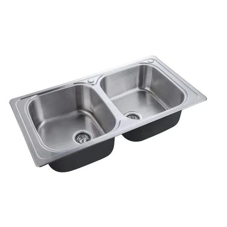Stainless Steel Kitchen Sink Thickened Double Basin Rectangular Bowl Counter Dual-Hole Vegetable Washing Pool