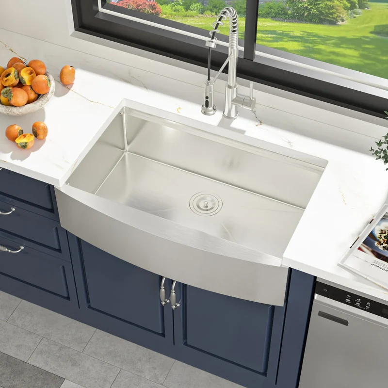 US Warehouse 16 Gauge Stainless Steel Single Bowl with Cutting Board 33*21 Inches Apron Front Workstation Kitchen Sink
