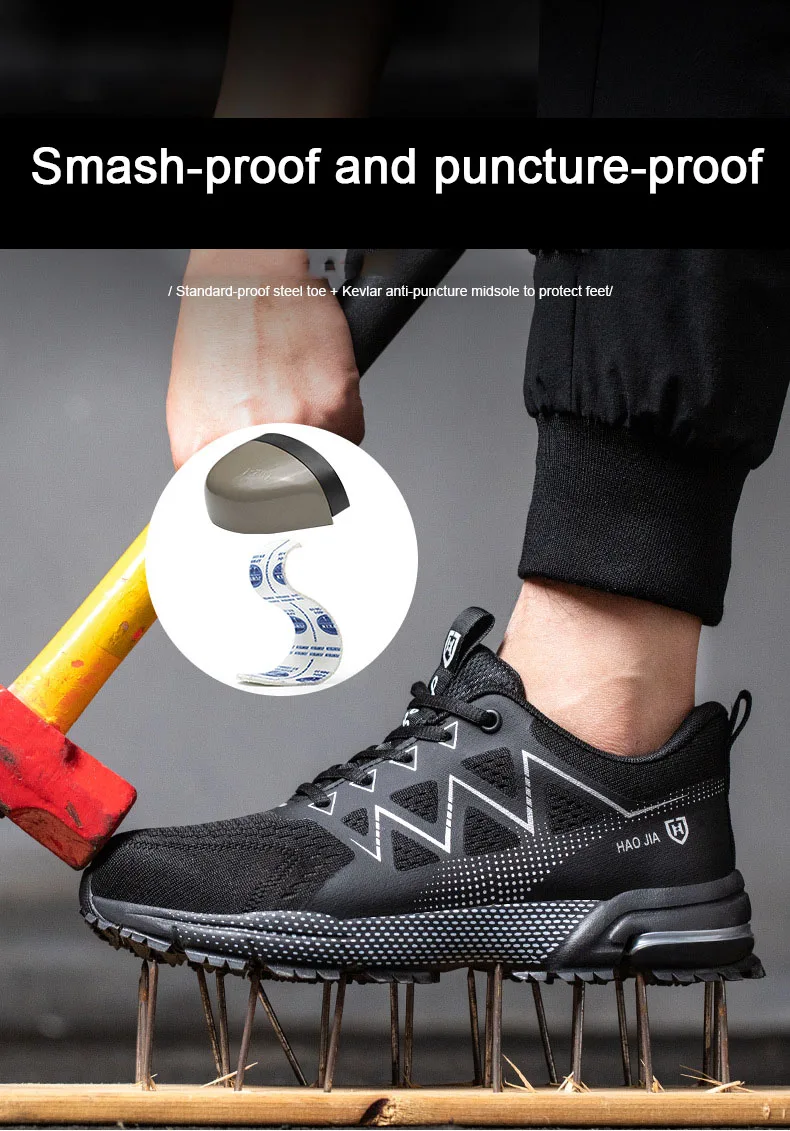 Oulylan Puncture Proof Work Safety Boots Man Breathable Work Shoes Male Men's Fashion Safety Shoes Steel Toe Sneakers