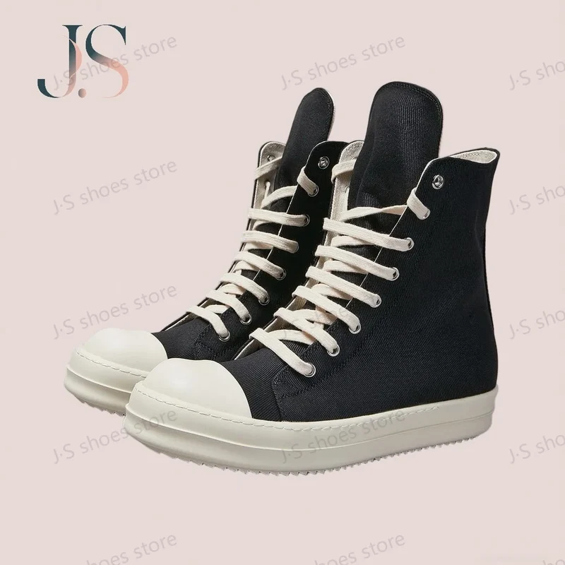 R-o Ankle Boot Men High Top Shoe Black Canvas Women Sneaker Casual Shoes Waxed Canvas Sneakers Zipper Lace Up Boots
