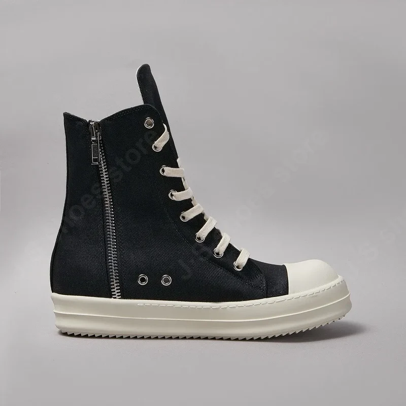 R-o Ankle Boot Men High Top Shoe Black Canvas Women Sneaker Casual Shoes Waxed Canvas Sneakers Zipper Lace Up Boots