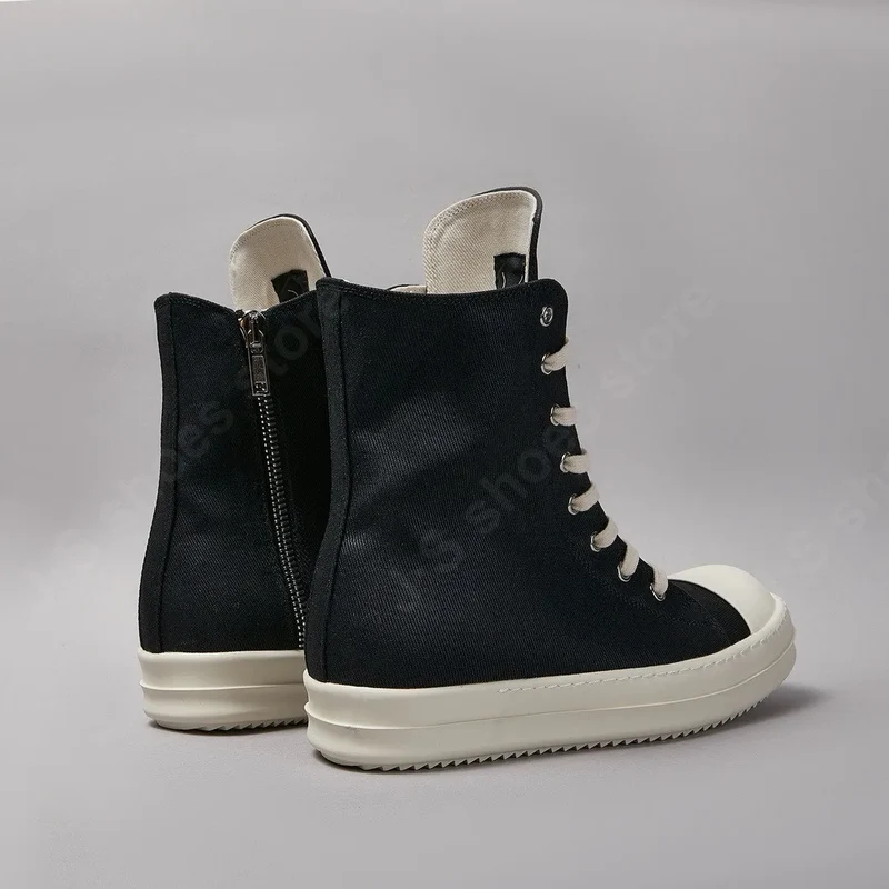 R-o Ankle Boot Men High Top Shoe Black Canvas Women Sneaker Casual Shoes Waxed Canvas Sneakers Zipper Lace Up Boots