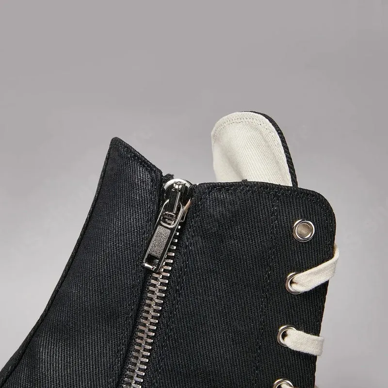 R-o Ankle Boot Men High Top Shoe Black Canvas Women Sneaker Casual Shoes Waxed Canvas Sneakers Zipper Lace Up Boots