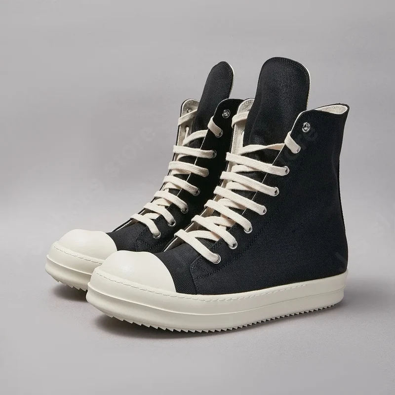 R-o Ankle Boot Men High Top Shoe Black Canvas Women Sneaker Casual Shoes Waxed Canvas Sneakers Zipper Lace Up Boots
