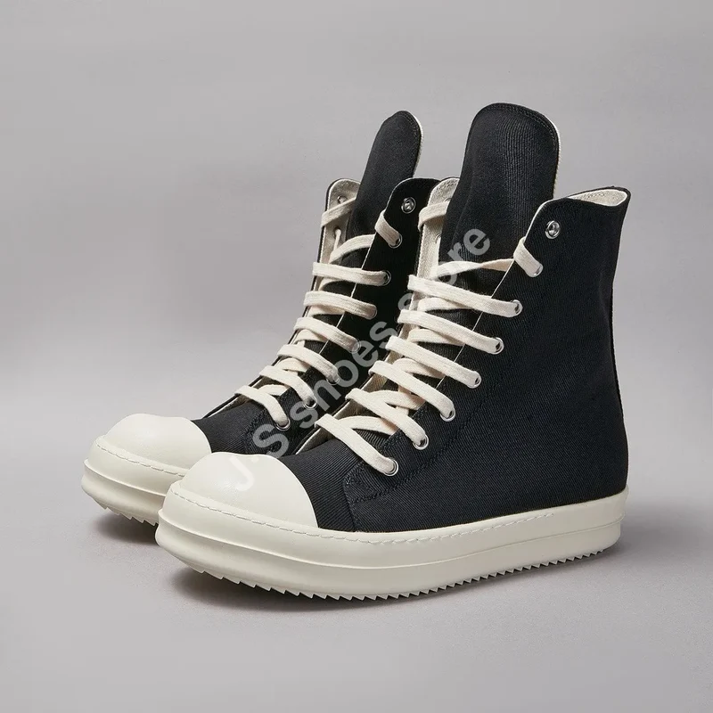 R-o Ankle Boot Men High Top Shoe Black Canvas Women Sneaker Casual Shoes Waxed Canvas Sneakers Zipper Lace Up Boots
