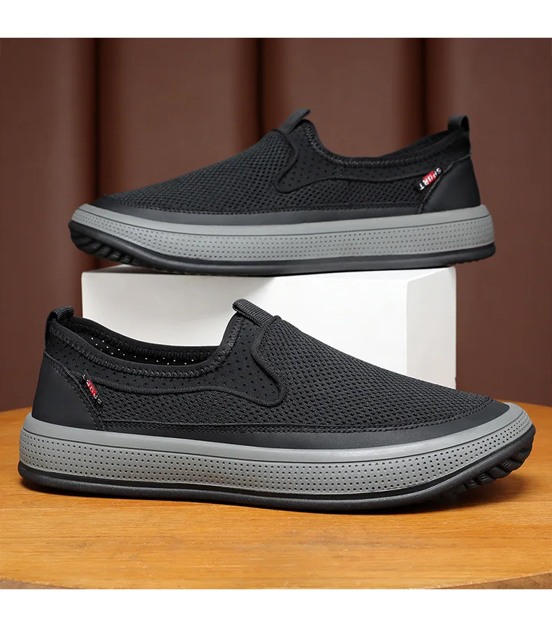 Men's mesh shoes 2026 summer new solid color versatile single shoe breathable soft sole lightweight casual shoes