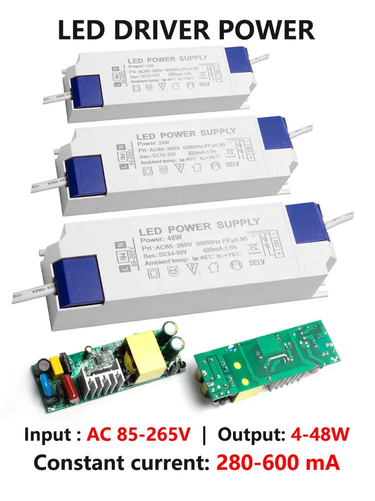 Hot 300mA 600mA LED Constant Current Driver Power Supply 85-265V AC to DC Lighting Transformers for Downlight Lamp Ceiling Light