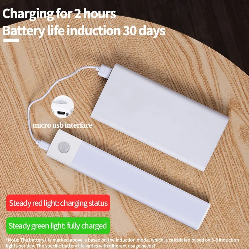Cabinet Light USB Rechargeable Motion Sensor Led Three Colors In One Lamp For Kitchen Wardrobe Indoor Lighting 10/20/30/40/50cm