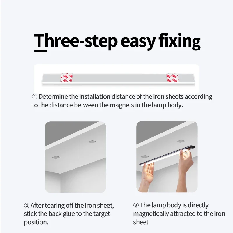 Cabinet Light USB Rechargeable Motion Sensor Led Three Colors In One Lamp For Kitchen Wardrobe Indoor Lighting 10/20/30/40/50cm