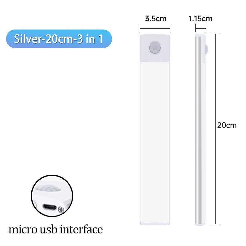 Cabinet Light USB Rechargeable Motion Sensor Led Three Colors In One Lamp For Kitchen Wardrobe Indoor Lighting 10/20/30/40/50cm