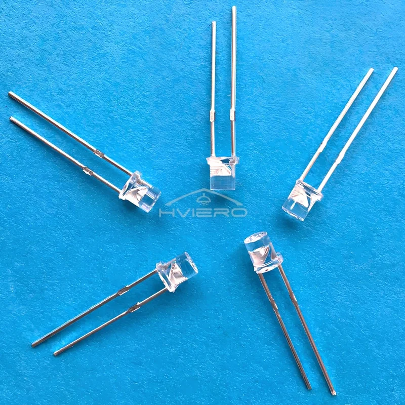 100Pcs F3 3mm 2pins Flat White Red Yellow Blue Green Pink Diode Led Wide Angle Light Emitting Diodes Lamp Ultra Bright LED Bulbs