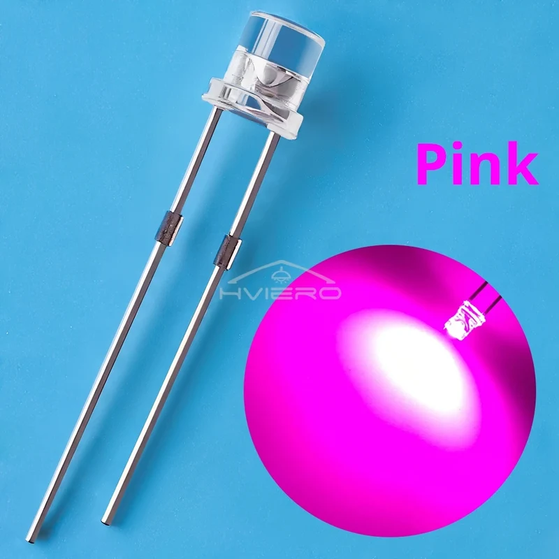100Pcs F3 3mm 2pins Flat White Red Yellow Blue Green Pink Diode Led Wide Angle Light Emitting Diodes Lamp Ultra Bright LED Bulbs