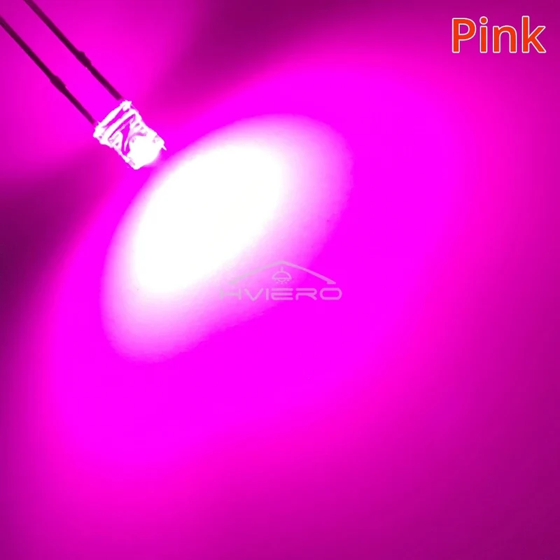 100Pcs F3 3mm 2pins Flat White Red Yellow Blue Green Pink Diode Led Wide Angle Light Emitting Diodes Lamp Ultra Bright LED Bulbs