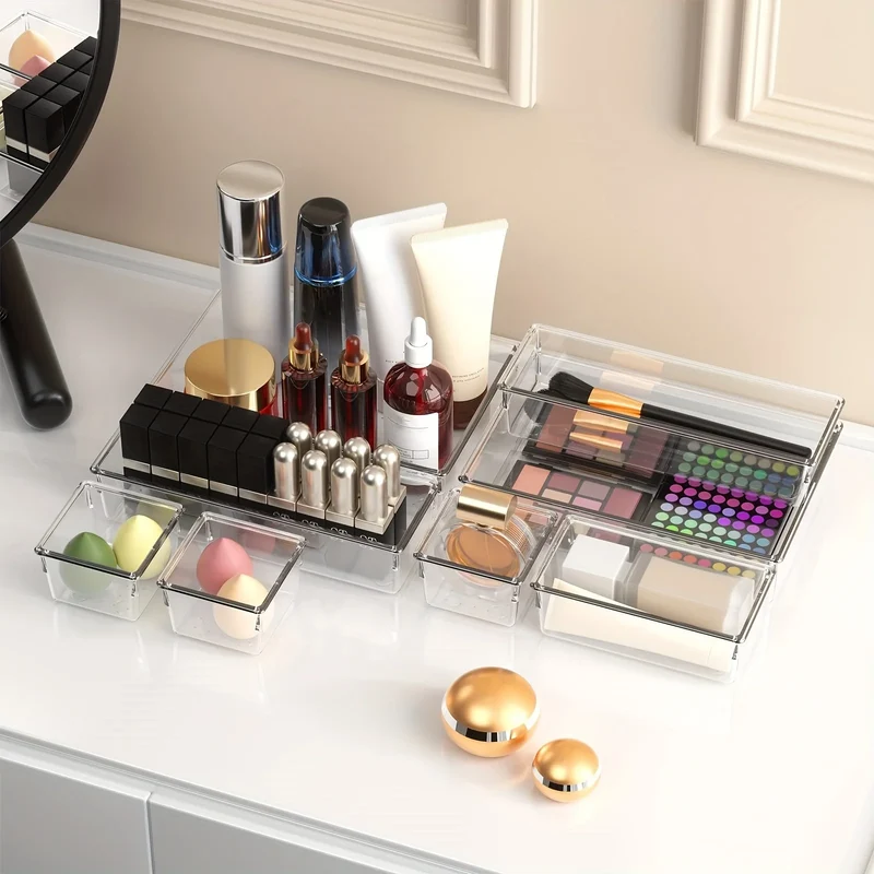 16pcs Kitchen/bathroom/office/jewelry Drawer Organizer Under Desk Drawer Organizer Set clear Storage Box