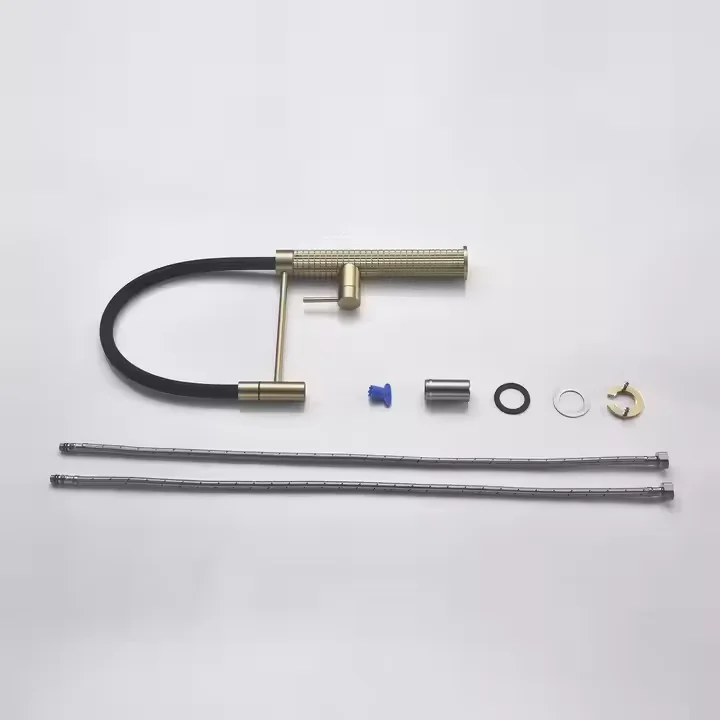 Modern Single Lever Brass Bathroom Faucet Luxury Brushed Gold Kitchen Sink Mixer Pull Spring Spray Cheap Luxury Kitchen Tap