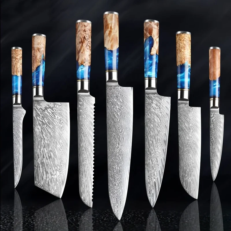 VG 10 Damascus Steel Kitchen Knife Set Household Knife Professional Chef's Knife With Stable Wooden Handle