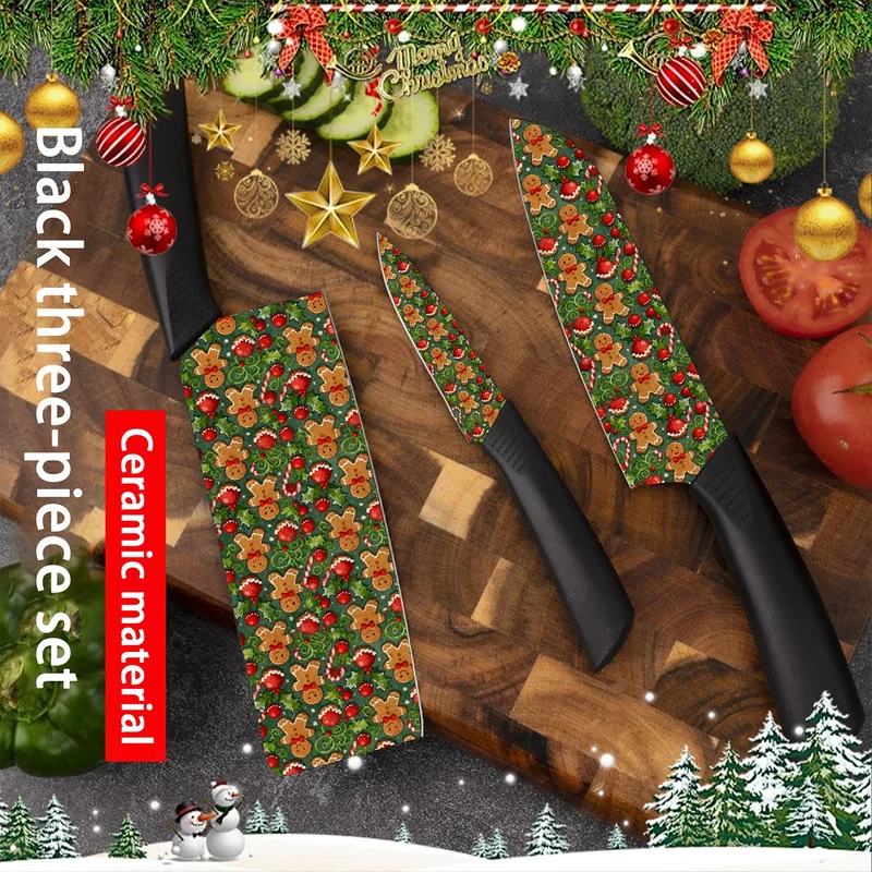 3-Piece Christmas Gingerbread Man Ceramic Knife Set Kitchen Sharp Durable Manufacturers That Drop Shop Through Shopify