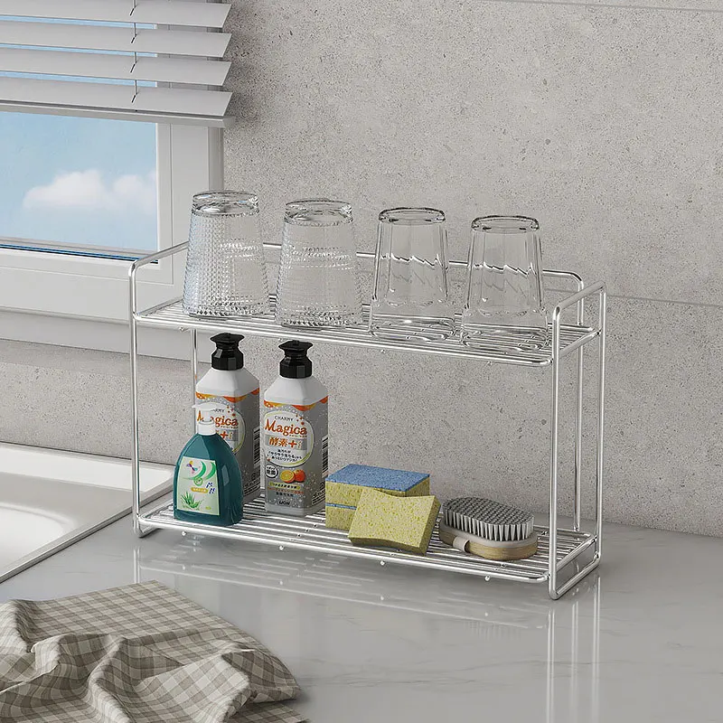 Multifunctional Countertop Stand Stainless Steel Home Storage Rack Mug Cosmetic Spice Organizer for Bathroom Kitchen Livingroom