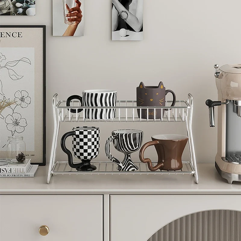 Multifunctional Countertop Stand Stainless Steel Home Storage Rack Mug Cosmetic Spice Organizer for Bathroom Kitchen Livingroom