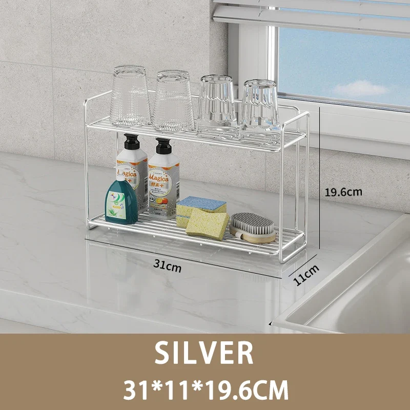 Multifunctional Countertop Stand Stainless Steel Home Storage Rack Mug Cosmetic Spice Organizer for Bathroom Kitchen Livingroom