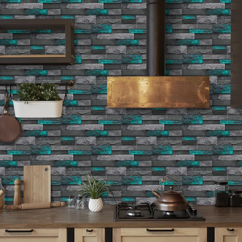 5.91X11.81Inch PCS Art Brick Waterproof Wall Sticker Peel and Stick Tile Sticker PVC Self-adhesive Wall Tile for Kitchen