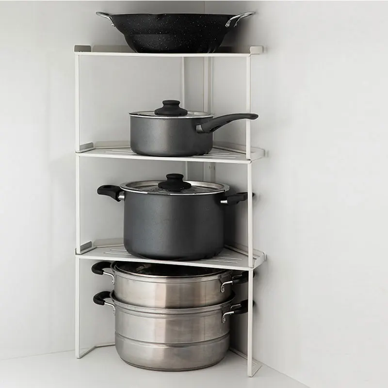 2 Tier Corner Countertop Organizer Stackable Save Space Storage Shelf Pot Spice Rack Under the Sink Holder for Kitchen Bathroom
