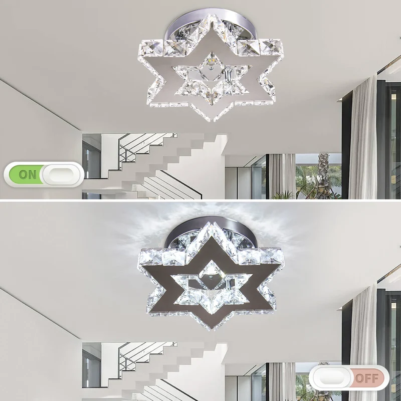 Modern K9 Crystal Chandelier Cool White Living Room Star Design Ceiling Light for Kitchen Living Room