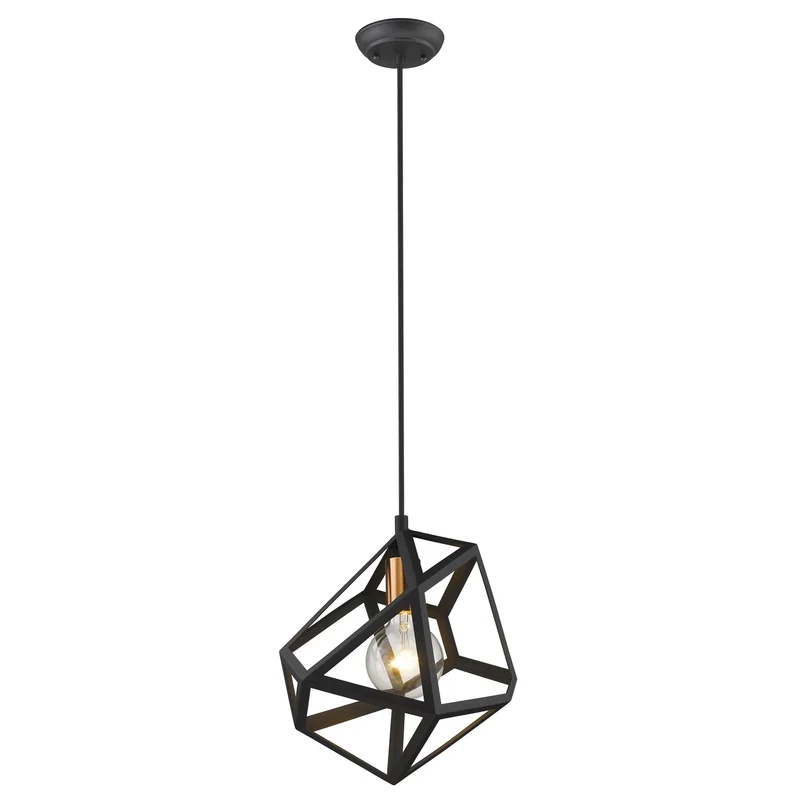 HMS Hedron 1-Light Pendant Matte Black Rectangular Suspension Warm White Light Farmhouse-Contemporary-Modern for Kitchen Island