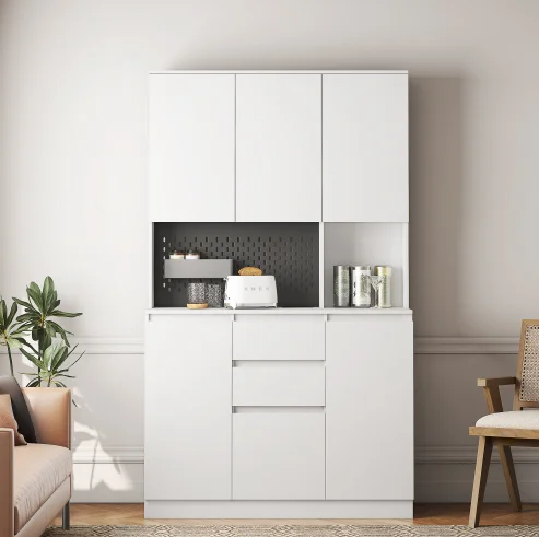 Modern 74-Inch Freestanding Buffet Cabinet Drawer Wood Sideboard Microwave Rack Kitchen Storage Charging Station Home Furniture