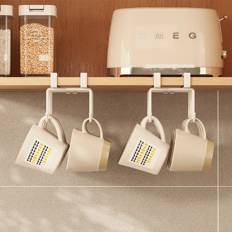 Punch-free Cabinet Lower Hook Kitchen Storage Coffee Cup Kitchen Utensils Hanger Upside Down Drip Cup Rack