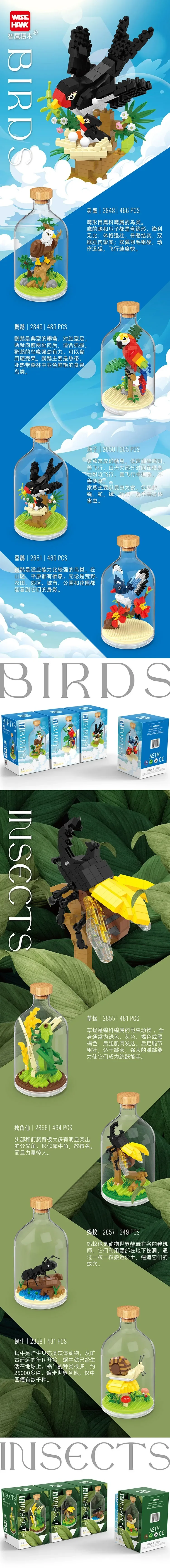 MOC Building Blocks Animal Model Bird Bald Eagle Parrot DIY Assembly Bricks Creative Games Collection Toys Xmas Gifts