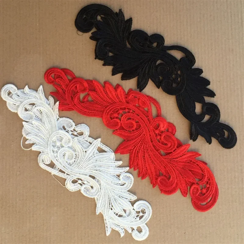 1~8 Pair Red Black White Water Soluble Embroidered Lace Fabric Flower Patch Wedding Dress Diy Flower Lace Applique Material