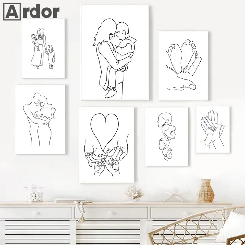 Love Hands Abstract Line Canvas Painting Family Portrait Print Mom Dad Daughter Son Art Poster Nordic Wall Pictures Home Decor