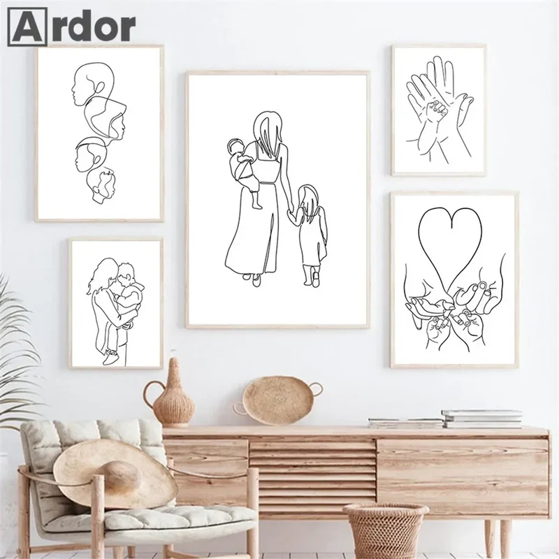 Love Hands Abstract Line Canvas Painting Family Portrait Print Mom Dad Daughter Son Art Poster Nordic Wall Pictures Home Decor