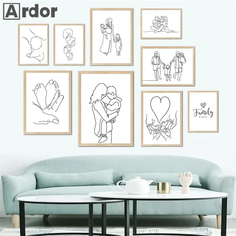 Love Hands Abstract Line Canvas Painting Family Portrait Print Mom Dad Daughter Son Art Poster Nordic Wall Pictures Home Decor
