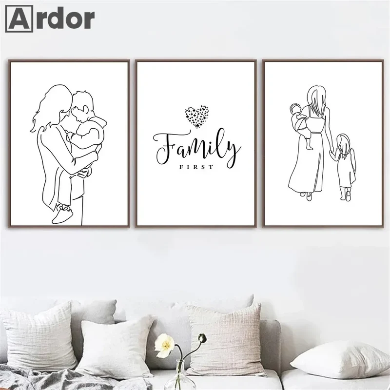 Love Hands Abstract Line Canvas Painting Family Portrait Print Mom Dad Daughter Son Art Poster Nordic Wall Pictures Home Decor
