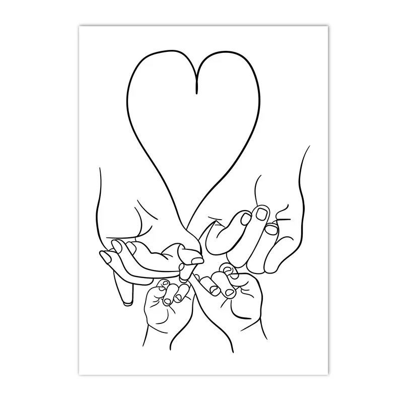 Love Hands Abstract Line Canvas Painting Family Portrait Print Mom Dad Daughter Son Art Poster Nordic Wall Pictures Home Decor