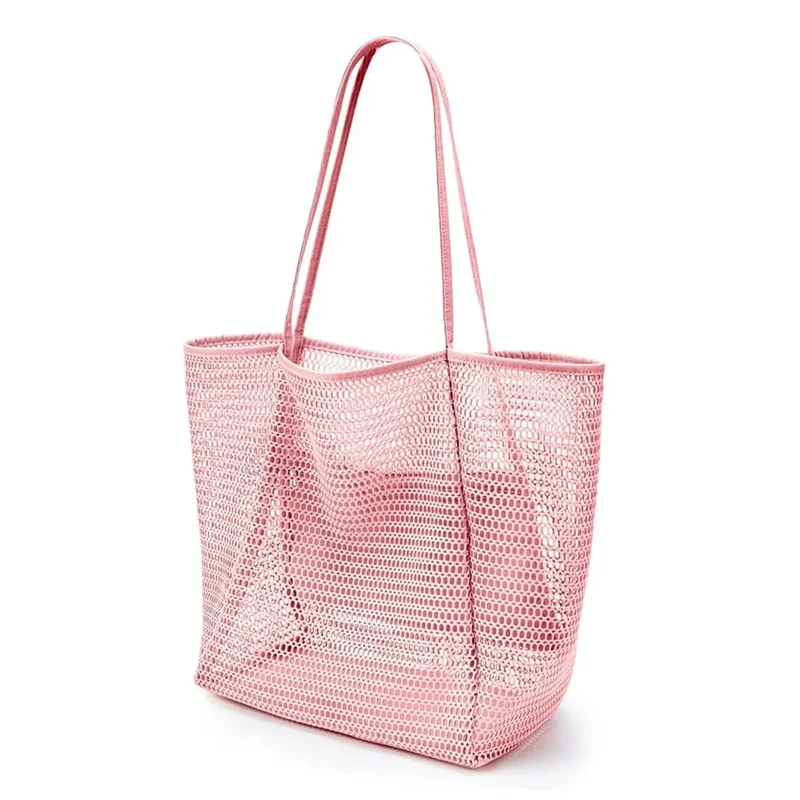 Beach Nylon Mesh Tote Bag, Casual Tote Bag Women Foldable Shoulder Bag For Beach Picnic Vacation