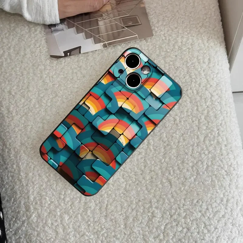 Men's cool creative cube Building Block IMD Phone Case FOR IPhone 16promax 14 11 12 Pro 8 7 15 Plus 13 Pro MAX XR XS Black Cover