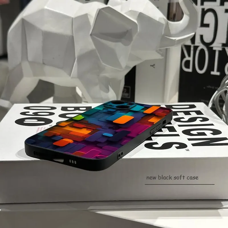 Men's cool creative cube Building Block IMD Phone Case FOR IPhone 16promax 14 11 12 Pro 8 7 15 Plus 13 Pro MAX XR XS Black Cover
