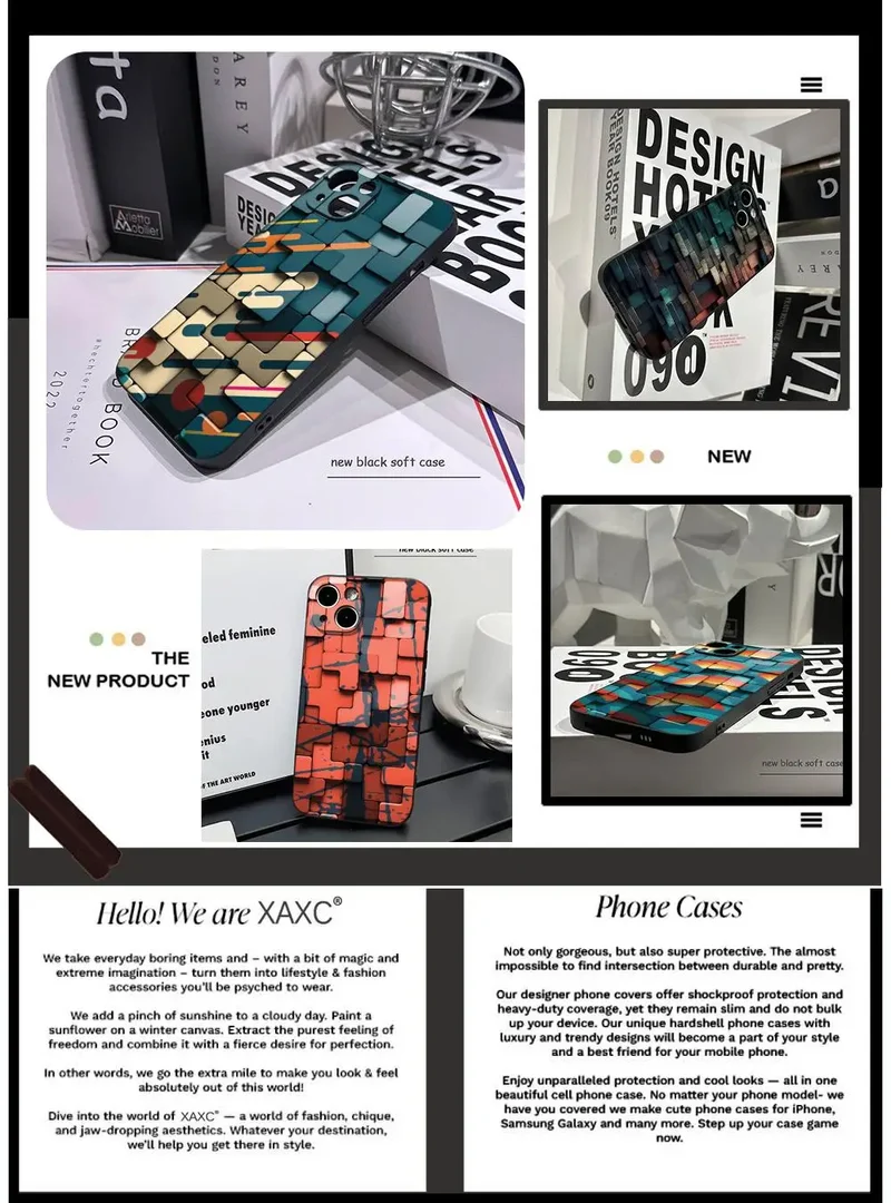 Men's cool creative cube Building Block IMD Phone Case FOR IPhone 16promax 14 11 12 Pro 8 7 15 Plus 13 Pro MAX XR XS Black Cover