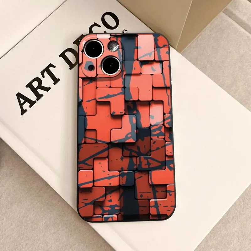 Men's cool creative cube Building Block IMD Phone Case FOR IPhone 16promax 14 11 12 Pro 8 7 15 Plus 13 Pro MAX XR XS Black Cover