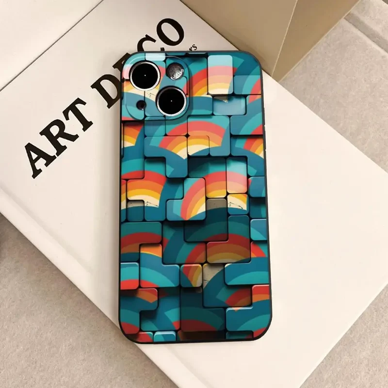 Men's cool creative cube Building Block IMD Phone Case FOR IPhone 16promax 14 11 12 Pro 8 7 15 Plus 13 Pro MAX XR XS Black Cover