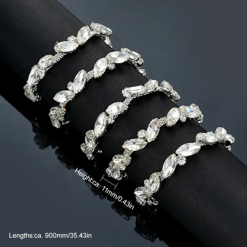 QIAO 90cm Rhinestone Crystal Chain Diamante Lace Diamond Trim Ribbon Necklace Applique Gem Sparkle Wedding Dress for DIY Craft