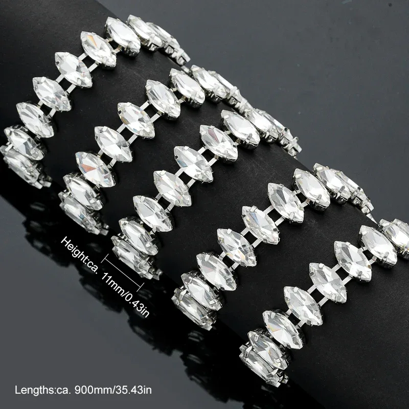 QIAO 90cm Rhinestone Crystal Chain Diamante Lace Diamond Trim Ribbon Necklace Applique Gem Sparkle Wedding Dress for DIY Craft