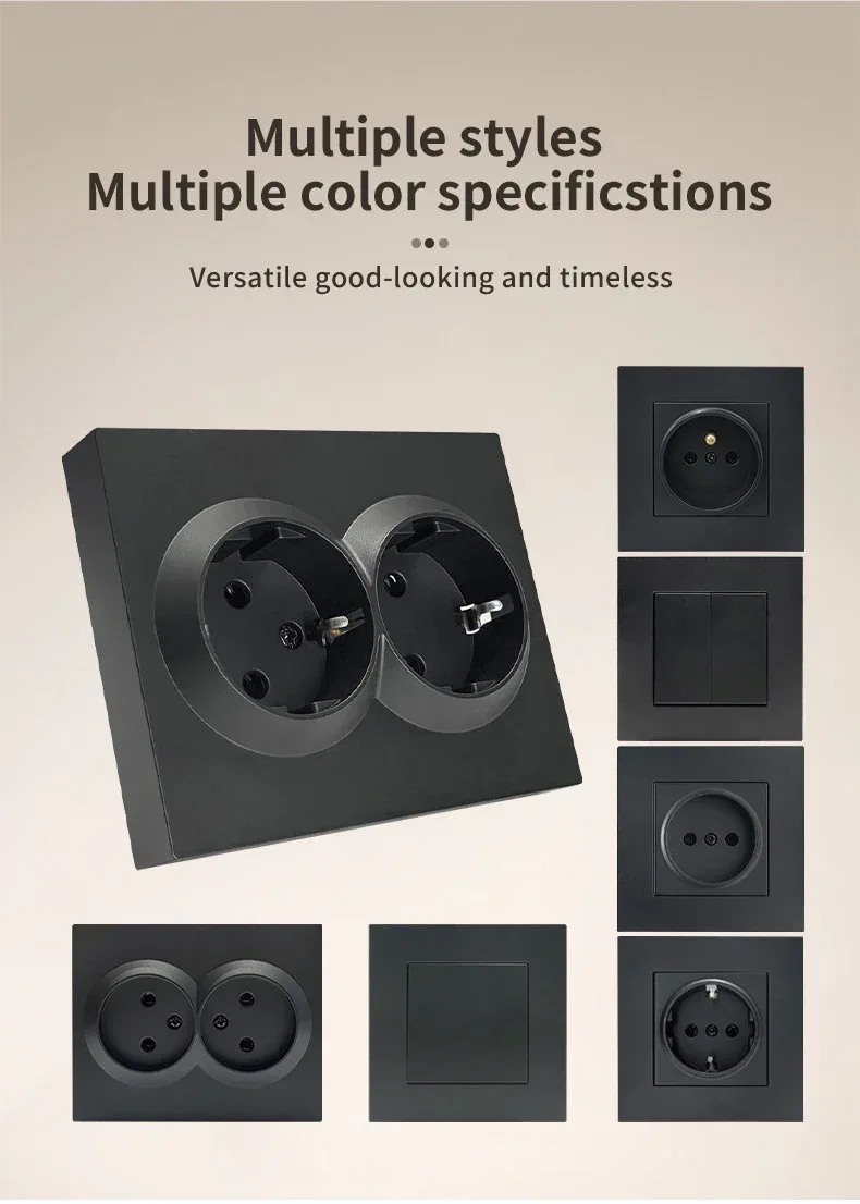 Black 250V With Ground Paint Plastic Plugs Socket AC EU Standard Flame Retardant Electrical Outlets Classic Wall Embedded Socket