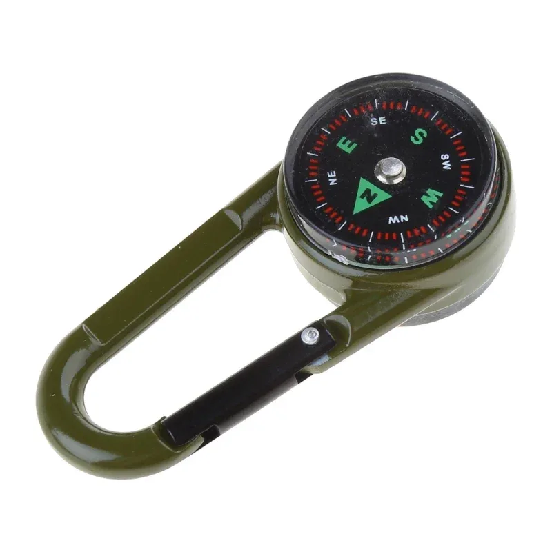 Outdoor Multifunctional Hiking Metal Carabiner Mini Compass Thermometer Keychain